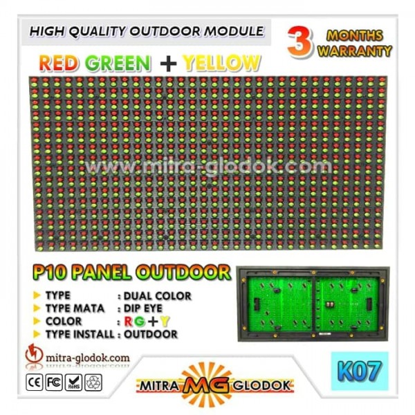 Panel Modul P10 DIP Outdoor Dual Color | RG - RED GREEN (RGY) MERAH - HIJAU